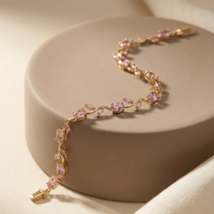 Gold-Tone Pink Stone Bracelet