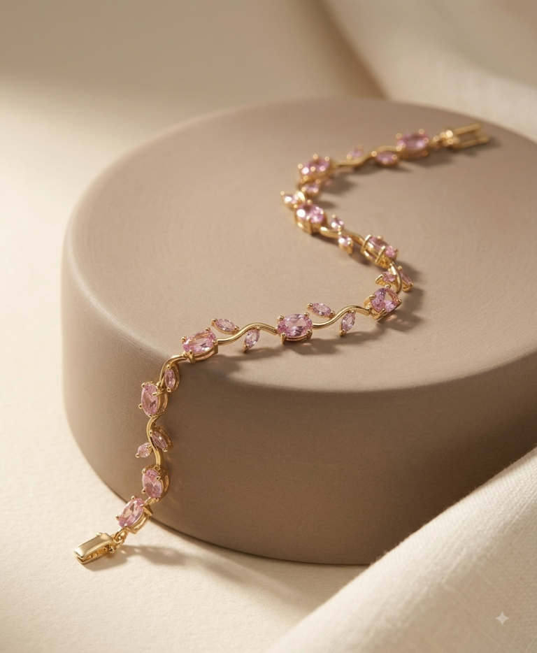 Gold-Tone Pink Stone Bracelet