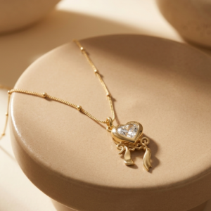 Heart Bow Gold Pendant Necklace