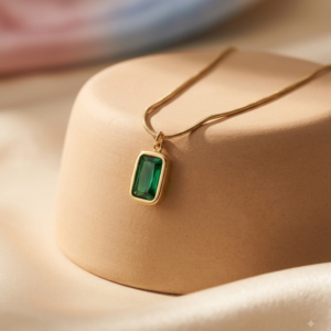Green Rectangular Gemstone Pendant Necklace